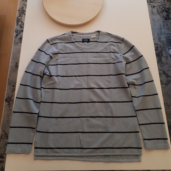 Levi’s Made & Crafted Boucle Sweater Navy Light Blue Stripe Medium - Picture 1 of 4